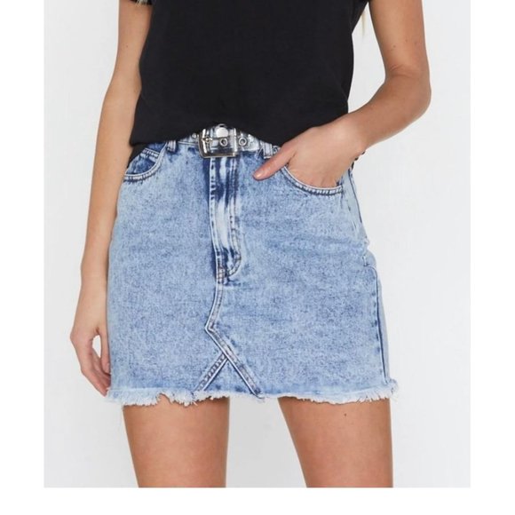 Nasty Gal Wash Me Work Blue Denim Mini Skirt NWT - Picture 1 of 13